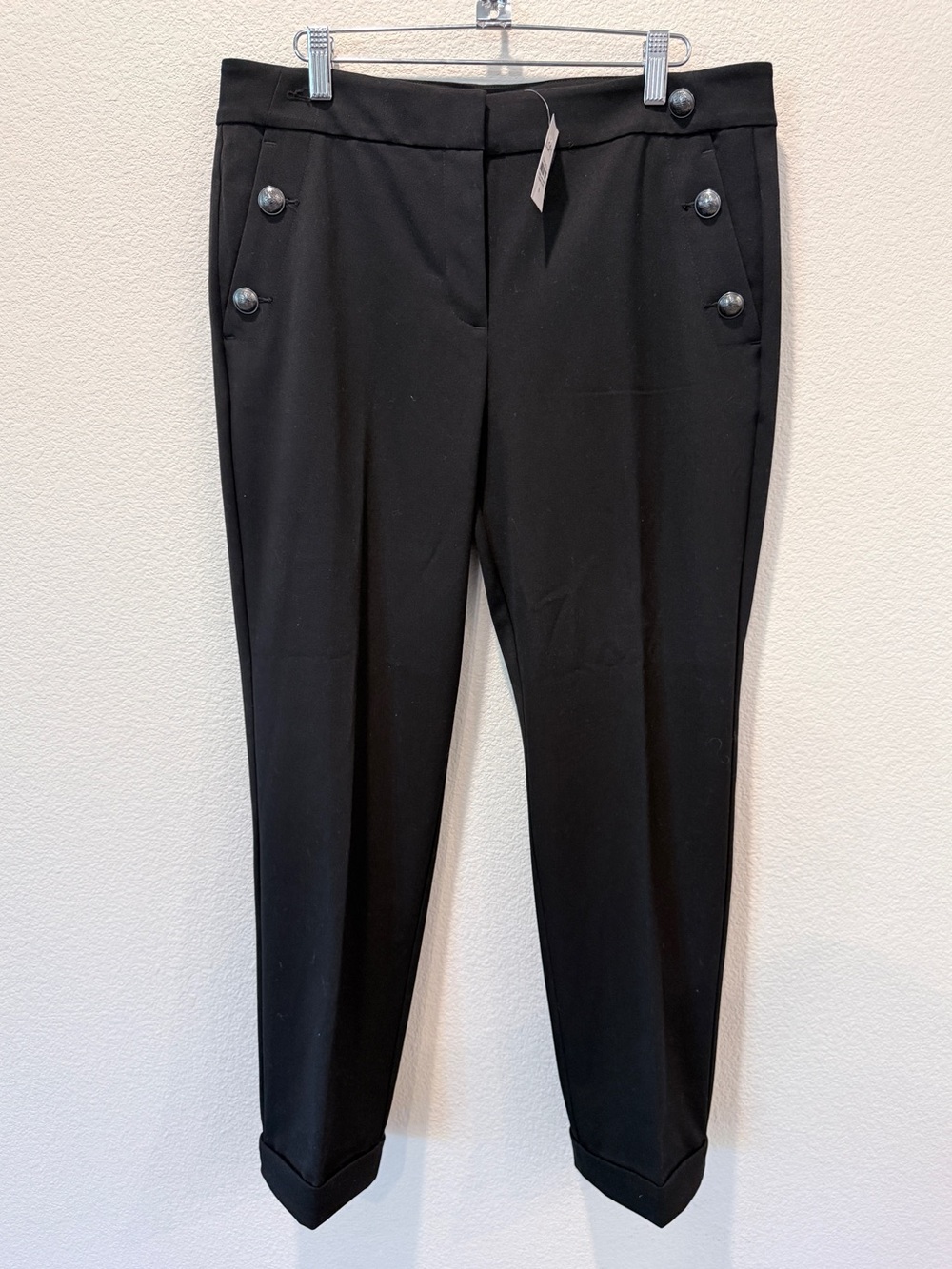 LOFT Black Button Detail Ankle Pants 8 Preppy Sailor Chic Workwear Cuffed NWT